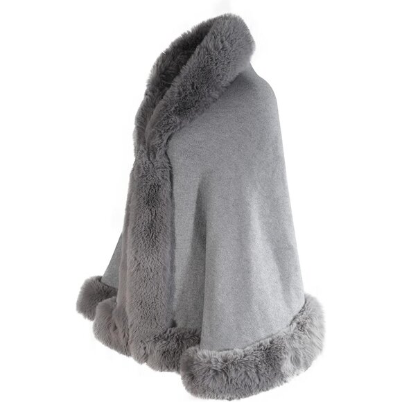 🆕 Women Grey Winter Faux Fur Shawl Stole Warm Wrap Cape knitted Acrylic Elegant - Picture 2 of 6